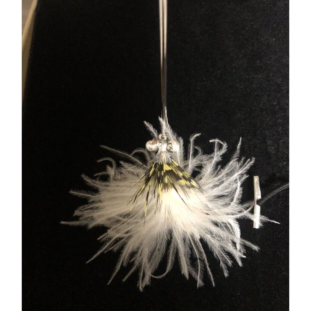Burberry Asymmetrical Silver Tone Earrings Ostrich Feather Pearl Chain Drop NIB - Picture 8 of 15